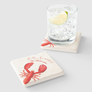 Dessous-de-verre En Pierre Rouge homard blanc bonjour nom d'été fruits de mer