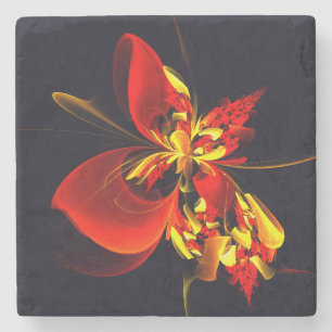 Dessous-de-verre En Pierre Rouge Jaune Floral Moderne Résumé Modèle Art #10