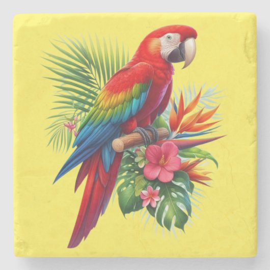 Dessous-de-verre En Pierre Rouge macaw tropical floral (Devant)