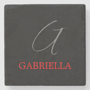 Dessous-de-verre En Pierre Rouge noir Votre nom Monogramme initial