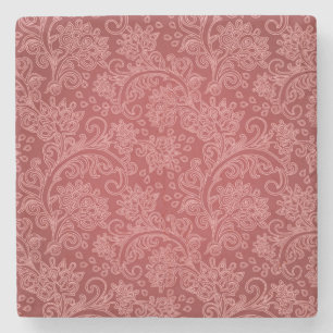 Dessous-de-verre En Pierre Rouge Paisley Damassé Designer Floral Vintage Clas