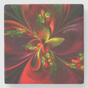 Dessous-de-verre En Pierre Rouge vert moderne Floral Abstrait Art Motif #05