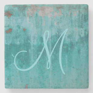 Dessous-de-verre En Pierre Rouille Turquoise Monogramme