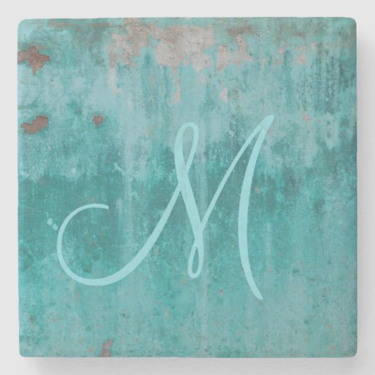 Dessous-de-verre En Pierre Rouille Turquoise | Monogramme (Devant)