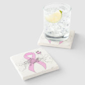 Dessous-de-verre En Pierre Ruban de sensibilisation rose avec papillon (Côté)