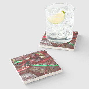 Dessous-de-verre En Pierre Rubans de Noël Rouge Vert et Or Vacances