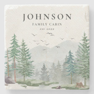 Dessous-de-verre En Pierre Russe Famille Cabine Forêt de montagne Woodland