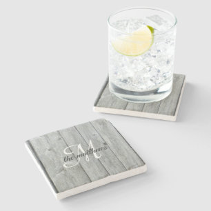 Dessous-de-verre En Pierre Rustic Grey Pays Grange Monogramme Nom de famille