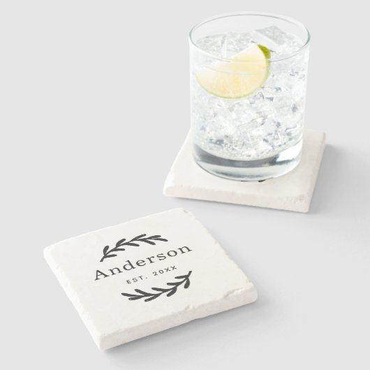 Dessous-de-verre En Pierre Rustic Laurel Branch Wreath Nom Monogramme (Côté)