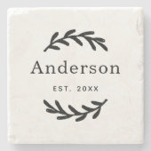 Dessous-de-verre En Pierre Rustic Laurel Branch Wreath Nom Monogramme (Devant)