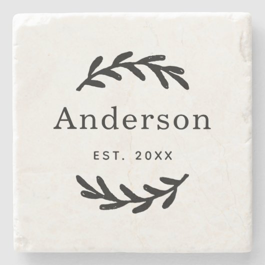 Dessous-de-verre En Pierre Rustic Laurel Branch Wreath Nom Monogramme (Devant)