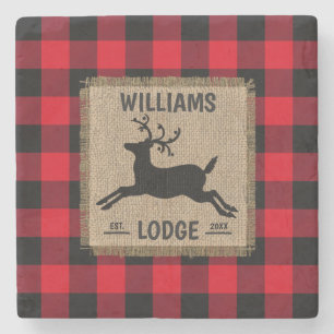 Dessous-de-verre En Pierre Rustic Reindeer Red Buffalo Plaid Family