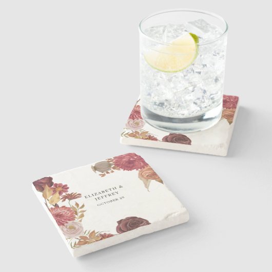 Dessous-de-verre En Pierre Rustique Botanique Mariage de automne d'automne (Côté)