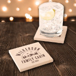 Dessous-de-verre En Pierre Rustique Nom de famille Cabine Cottage Lodge Lake<br><div class="desc">Dessous de verre rustiques modernes en pierre avec un design branché de chaîne de montagnes forestières avec pins,  bois et oiseaux entourés de votre nom de famille personnalisé,  un nom personnalisable de votre chalet,  cabine,  maison de lac ou toute autre,  ainsi que l'année établie.</div>