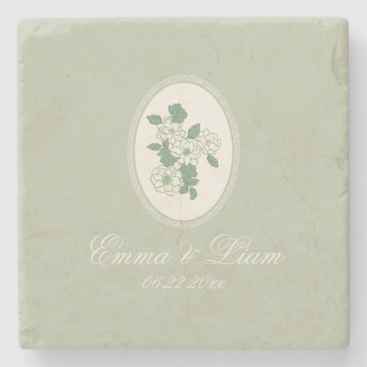 Dessous-de-verre En Pierre Sage Green Custom Wedding Coasters (Devant)