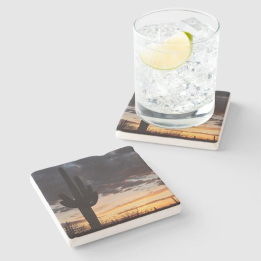 Dessous-de-verre En Pierre Saguaro Sunset III Arizona Desert Paysage (Côté)