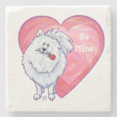 Dessous-de-verre En Pierre Saint Valentin Poméranie Blanche (Devant)