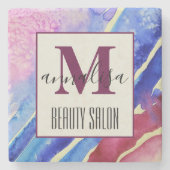 Dessous-de-verre En Pierre Salon de beauté bleu rose Abstrait (Devant)