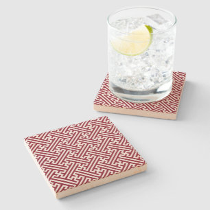 Dessous-de-verre En Pierre Sayagata motif, japonais, bourgogne et blanc