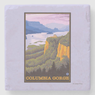 Dessous-de-verre En Pierre Scène de gorge du fleuve Columbia avec le point d