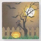 Dessous-de-verre En Pierre Scène de jardin d'Halloween effrayant (Devant)