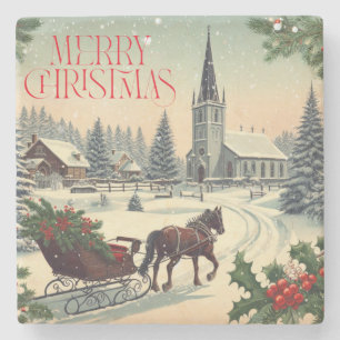 Dessous-de-verre En Pierre Scène de Noël classique/Vintage