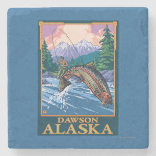 Dessous-de-verre En Pierre Scène de pêche de mouche - Dawson, Alaska
