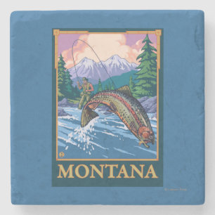 Dessous-de-verre En Pierre Scène de pêche de mouche - Montana