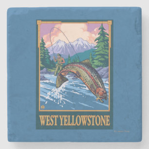 Dessous-de-verre En Pierre Scène de pêche de mouche - Yellowstone occidenta