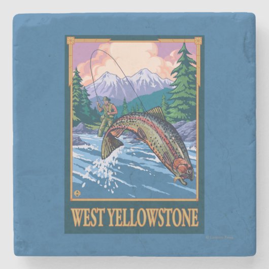 Dessous-de-verre En Pierre Scène de pêche de mouche - Yellowstone occidental (Devant)