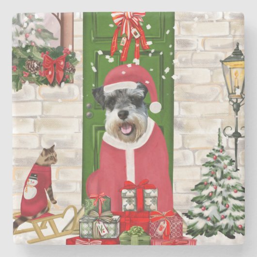 Dessous-de-verre En Pierre Schnauzer Chien Noël (Devant)