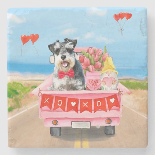 Dessous-de-verre En Pierre Schnauzer Chien Saint Valentin Coeurs de camion (Devant)