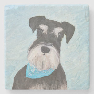 Dessous-de-verre En Pierre Schnauzer (Miniature) Peinture - Chien original mi