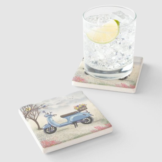 Dessous-de-verre En Pierre Scooter Bleu (Côté)