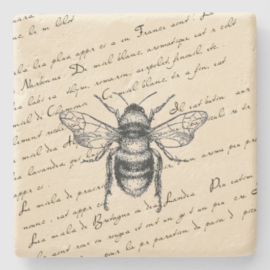 Dessous-de-verre En Pierre Script d'abeilles français (Devant)