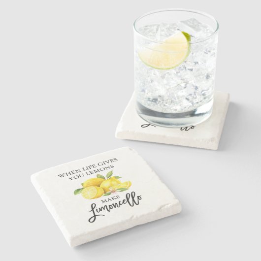 Dessous-de-verre En Pierre Script de brosse moderne Aquarelle Lemons Limoncel (Côté)