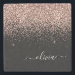Dessous-de-verre En Pierre Script de Parties scintillant noir rose or Rose Mo<br><div class="desc">Black and Rose Gold - Blush Pink Sparkle Parties scintillant Script Monogramme Nom Carrelage en pierre. Cela rend la remise de diplômes parfaite,  doux 16 ans,  mariage,  douche nuptiale,  anniversaire,  baby shower ou cadeau de fête de bachelorette pour quelqu'un qui aime le luxe glam et les styles chic.</div>