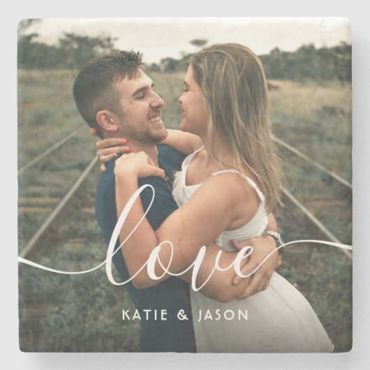 Dessous-de-verre En Pierre Script Love Photo Mariage (Devant)
