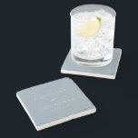 Dessous-de-verre En Pierre Script minimaliste moderne Mariage personnalisé Du<br><div class="desc">Script minimaliste moderne Dessous de verre en pierre de mariage personnalisé en bleu Dusty</div>