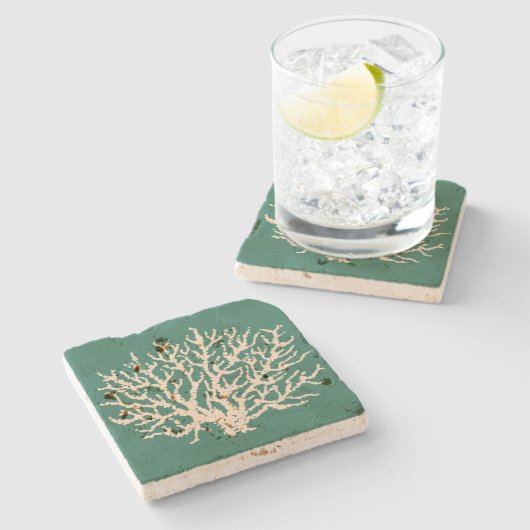 Dessous-de-verre En Pierre Sea Green Coral Boisson Coaster Cadeau (Côté)