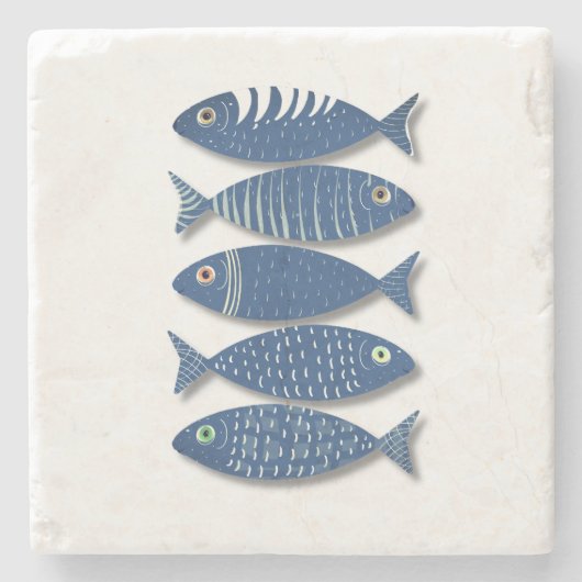 Dessous-de-verre En Pierre Sea Spirit Modern Coastal Fish Pattern Illustrat (Devant)