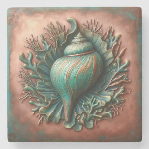 Dessous-de-verre En Pierre Seashell Copper et Patina Beach House