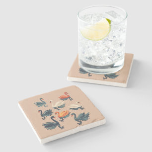 Dessous-de-verre En Pierre Sept cygnes nageant Cut-Out pochoir-style 5