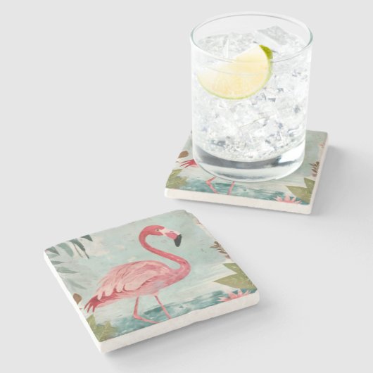 Dessous-de-verre En Pierre Serenade en rose : le paradis d'un Flamant rose (Côté)