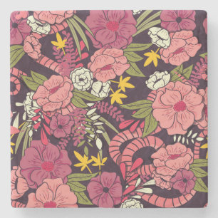 Dessous-de-verre En Pierre Serpents de la jungle, fleurs tropicales, motif vi
