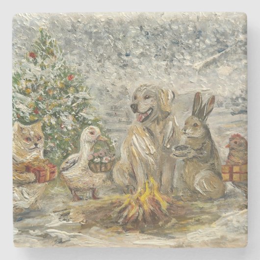 Dessous-de-verre En Pierre Shared Warmth Whimsical Farmhouse Animals Campfire (Devant)