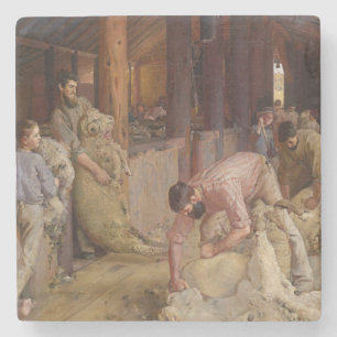 Dessous-de-verre En Pierre Shear the Rams (Australian Art) (Tom Roberts)