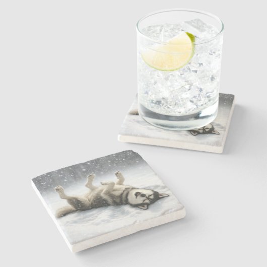 Dessous-de-verre En Pierre Siberian Huskey Creating a Snow Angel (Côté)