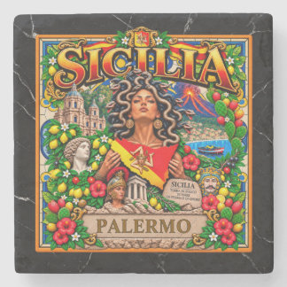 Dessous-de-verre En Pierre SICILIA Conception sicilienne Personnaliser Nom PA