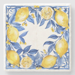 Dessous-de-verre En Pierre Sicilian Lemon Tiles Pattern Mediterranean Dolce